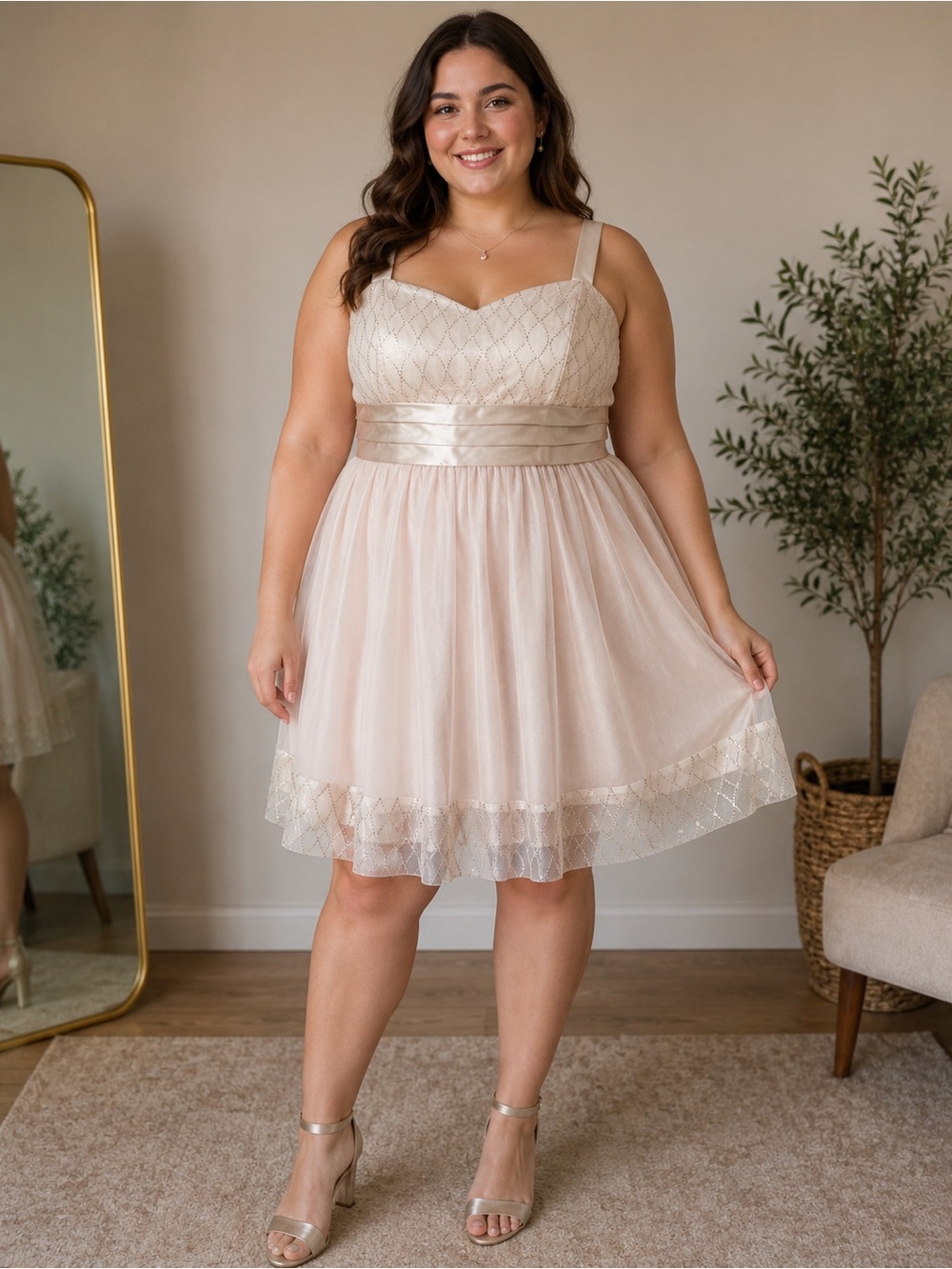 NEW R&M Richards Dress Sz 20W Short Cocktail Wedding Tulle Overlay Romantic